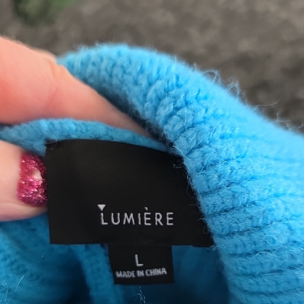 EUC Lumiere Large Vibrant Aqua Blue Cowl Neck Sweater - Picture 4 of 6